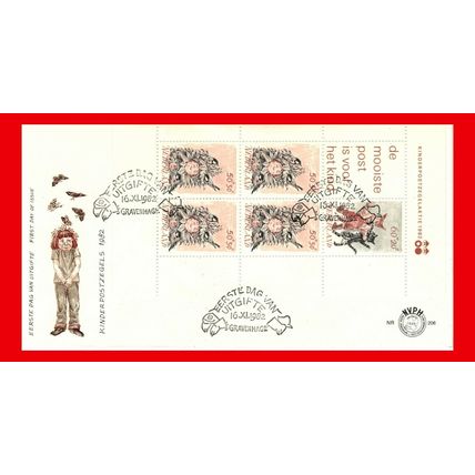 ZAYIX - 1982 Netherlands B582a / Michel Block 24 - FDC - FLOWERS / Birds / cats