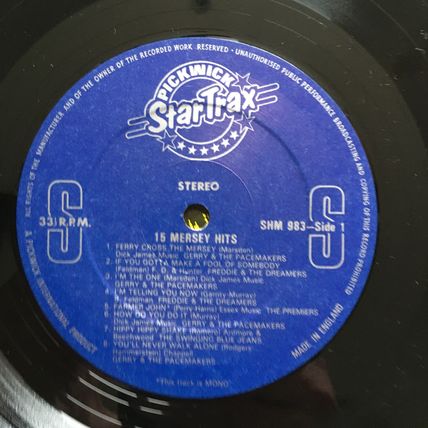 15 MERSEY HITS (UK VARIOUS ARTISTS VINYL LP)