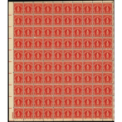 J79, Mint NH 1/2¢ Full Sheet of 100 Postage Due Stamps - Stuart Katz