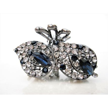 Medium blue or smoke gray crystal leaf metal hair claw clip bridal clip