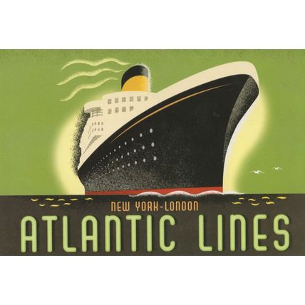 Atlantic Lines Ferry Ship New York To London Travel Painting Postcard