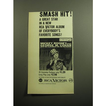 1957 RCA Victor Album Advertisement - Mickey Rooney sings George M. Cohan