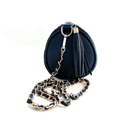New DELUXITY Quilted Barrel Crossbody Bag with Tassel and Chain Strap Black