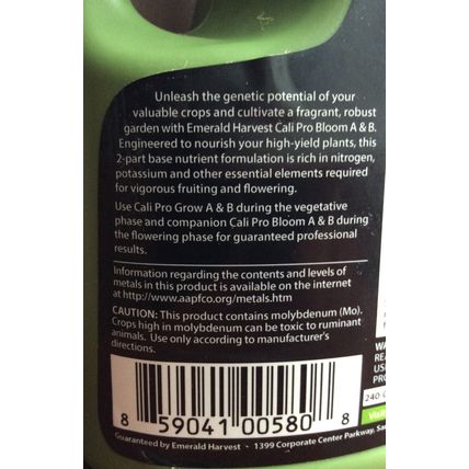 4 Emerald Harvest Cali Pro Grow A&B + Cali Pro Bloom A&B High-Yield Fertilisers