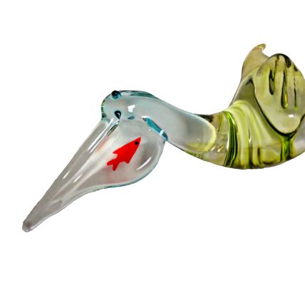 Vintage Pelican Bird Bottle Stopper With Fish Design Clear Glass With Rubber