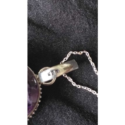 Vintage 1990-s 925 Silver Large Raw Amethyst Pendant on 20 inch Chain