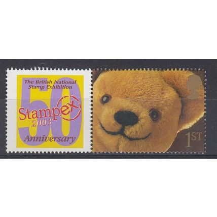 SG1483 1st TEDDY STAMPEX 2003 SINGLE STAMP + LABEL ~ Unmounted Mint