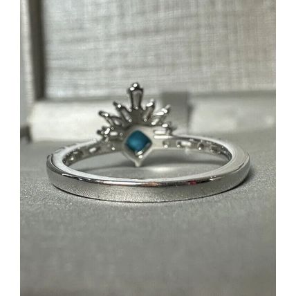 Solid Light Blue Stone W/Above Accents & Rhodium Pl Band Sz7 Ring Bomb Party