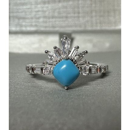 Solid Light Blue Stone W/Above Accents & Rhodium Pl Band Sz7 Ring Bomb Party
