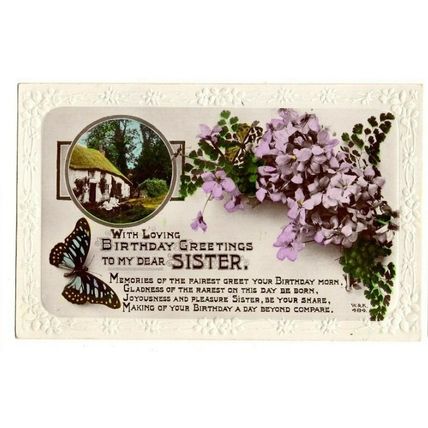 POSTCARD Birthday Greetings Sister Poem & Flowers 1925 NOTTINGHAM Exhibition Pmk
