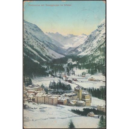 Pontresina mit Roseggruppe im Winter, 1913 - Bazar Flury AK