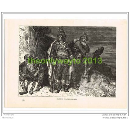 SPANISH COASTGUARDSMEN, SPAIN, PRINT c1890