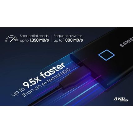 New Samsung T7 2TB Fingerprint Secure Portable External SSD 256-bit encryption