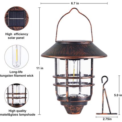 Solar Lantern Outdoor, Hanging Waterproof Solar Lights with Wall Mount Kit for G