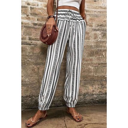 Black Stripe Boho Striped Print Casual Pants