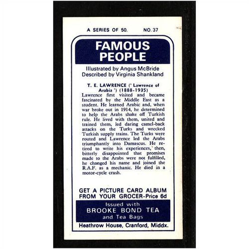 Brooke Bond Tea Card, Famous People, no.37 T.E. Lawrence
