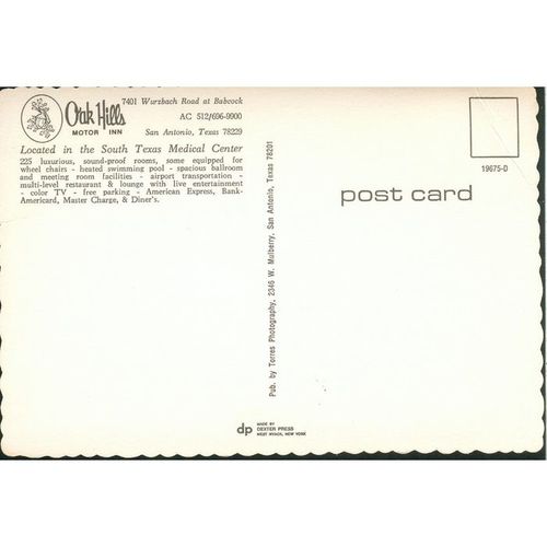 USA Postcard - Oak Hills Motor Inn, San Antonio, Texas - Dexter Press 19675-0