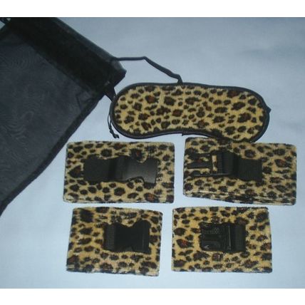 Sexy Black & Brown Leopard Print Handcuffs Ankle Cuffs Face Mask Adult Sex Toy