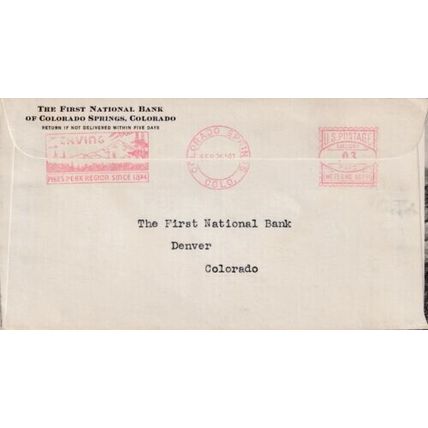 United States 1941 First National Bank of Colorado Springs Cover Metered cancel