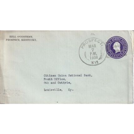 United States 1938 Prospect KY-Louisville KY Cover Prospect cancel typed VGC