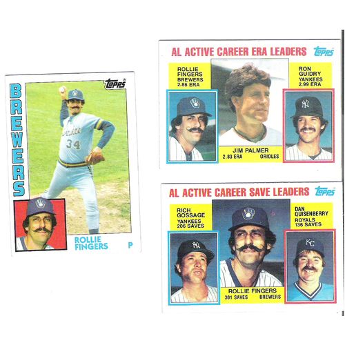 Three 1984 Topps baseball Rollie Fingers cards – 495, 717, 718 – NM- HOF-Brewers