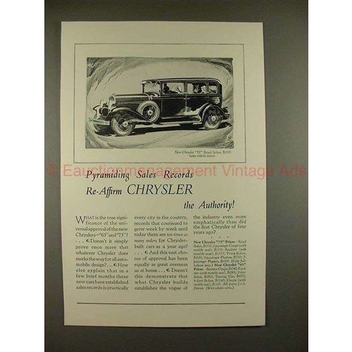 1928 Chrysler 75 Royal Sedan Car Ad - Pyramiding Sales!