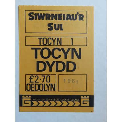 Gwynedd Sunday Shuttles Adult 1981 (orange) Day Ticket