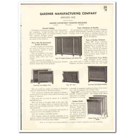 Gardner Mfg Company 1935 vintage heating catalog radiator enclosures
