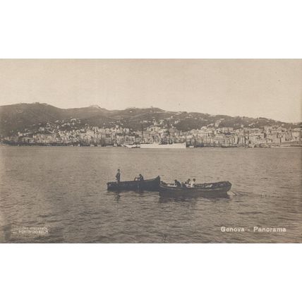Genova Panorama Antique Rowing Boats Passing Switzerland Postcard