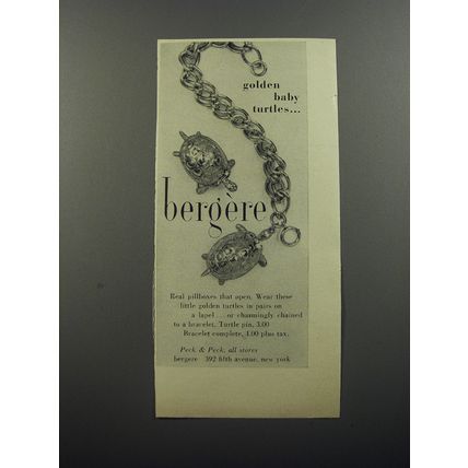 1956 Bergere Jewelry Ad - Golden baby turtles