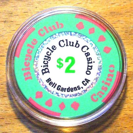 (1) $2. BICYCLE CLUB CASINO CHIP - Bell Gardens, California