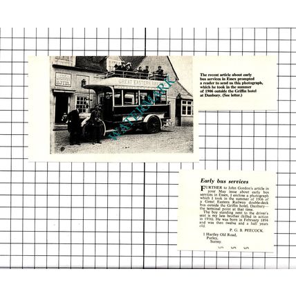 Great Eastern Railway Bus Service Griffin Hotel Danbury Essex - 1968 Clipping