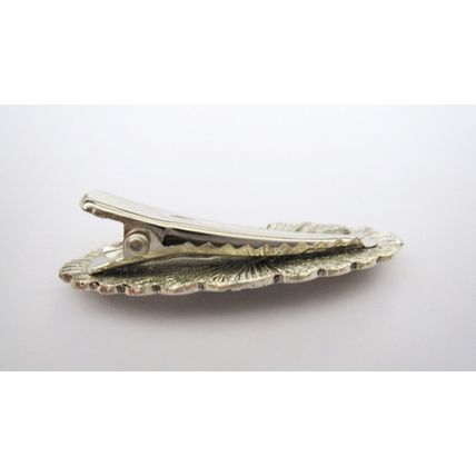 Small oval turquoise blue and silver metal hair clip barrette fine thin hair