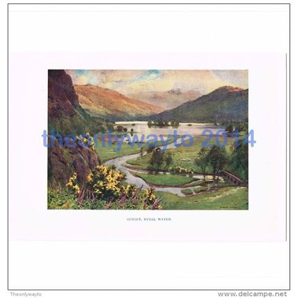 SUNSET, RYDAL WATER, CUMBRIA, ENGLAND, BOOK ILLUSTRATION, 1925