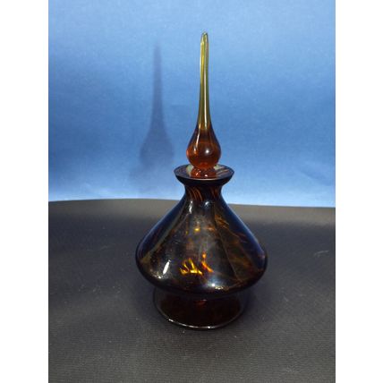 VINTAGE 7" GLASS TORTOISE SHELL PERFUME BOTTLE GLASS STOPPER & DAUBER