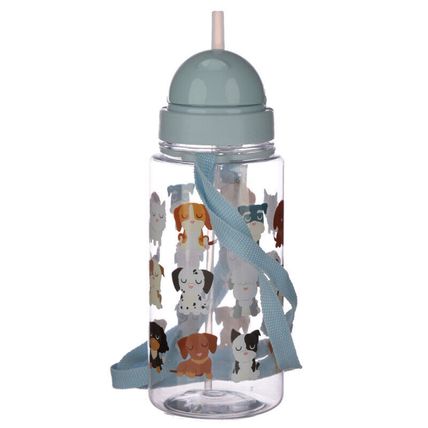 Dog Squad Children's Plastic Water Drinking Bottle with Straw and Strap