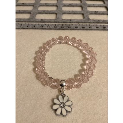 Light pink glass bead bracelet with flower charm
