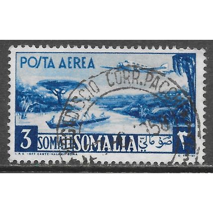SOMALIA 1950 AIRMAIL 3Sh DATED COPY PLANE OVER RIVER BOAT AIR USED ITALIAN