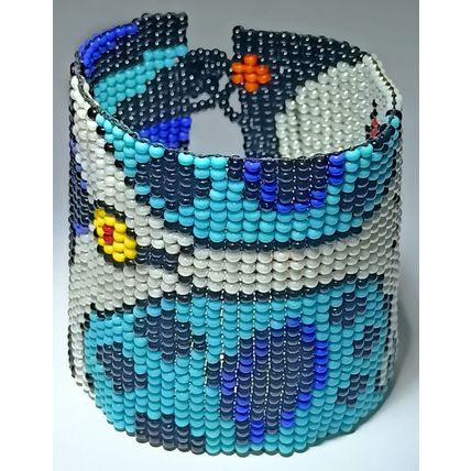 Traditional Huichol Art. Mexico Glass Seed Beads Bracelet. Carnival Mask
