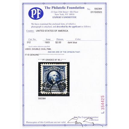 312, Used $2 XF GEM - With Graded 90J Jumbo PFC Certificate * Stuart Katz