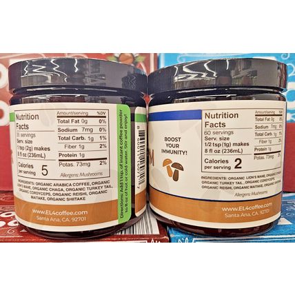 EL4 Instant Mushroom Coffee & Super Mushroom Blend 2.5oz 70g (2 Cans)