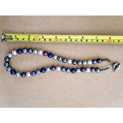 Shell Pearl Large Bead Necklace, Lustrous Blue Grey Pink Tone, Toggle Clasp