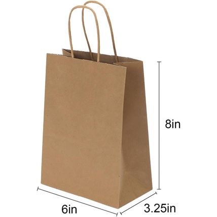 Joybe 300 Pack 6X3.25X8 Inch Small Brown Paper Bags with Handles Bulk, Kraft Pap