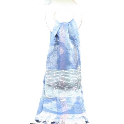 Ladies Scarf Leaf Design on a Blue Background with Diamante Detail & Fringing