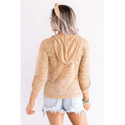 Khaki Solid Color Drawstring Hoodie with Kangaroo Pocket