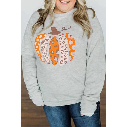 Halloween Pumpkin Leopard Print Plus Size Sweatshirt