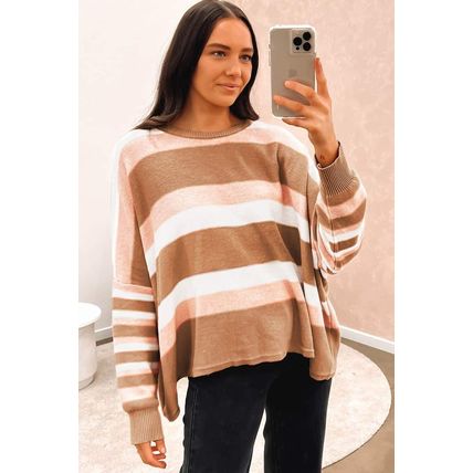Multicolour Striped Knit Drop Shoulder Loose Sweater