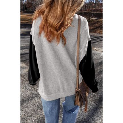 Gray Two Tone Patchwork Drop Shoulder Pullover Sweatshirt