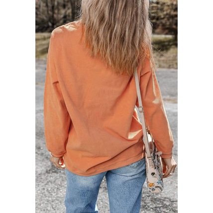 Orange Halloween Hey Boo Ghost Print Loose Sweatshirt