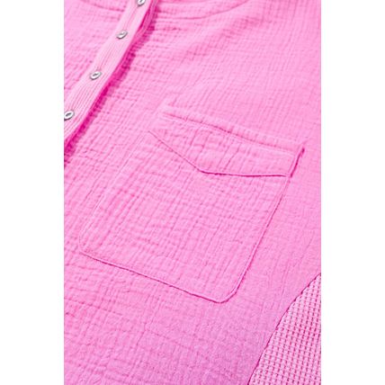 Bonbon Half Buttons Chest Pocket Drop Sleeve Plus Size Top